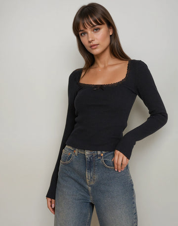 MWB Square Neck Long Sleeve Rib Top