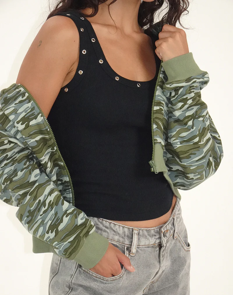 MWB Eyelet Ribbed Vest Top in Black