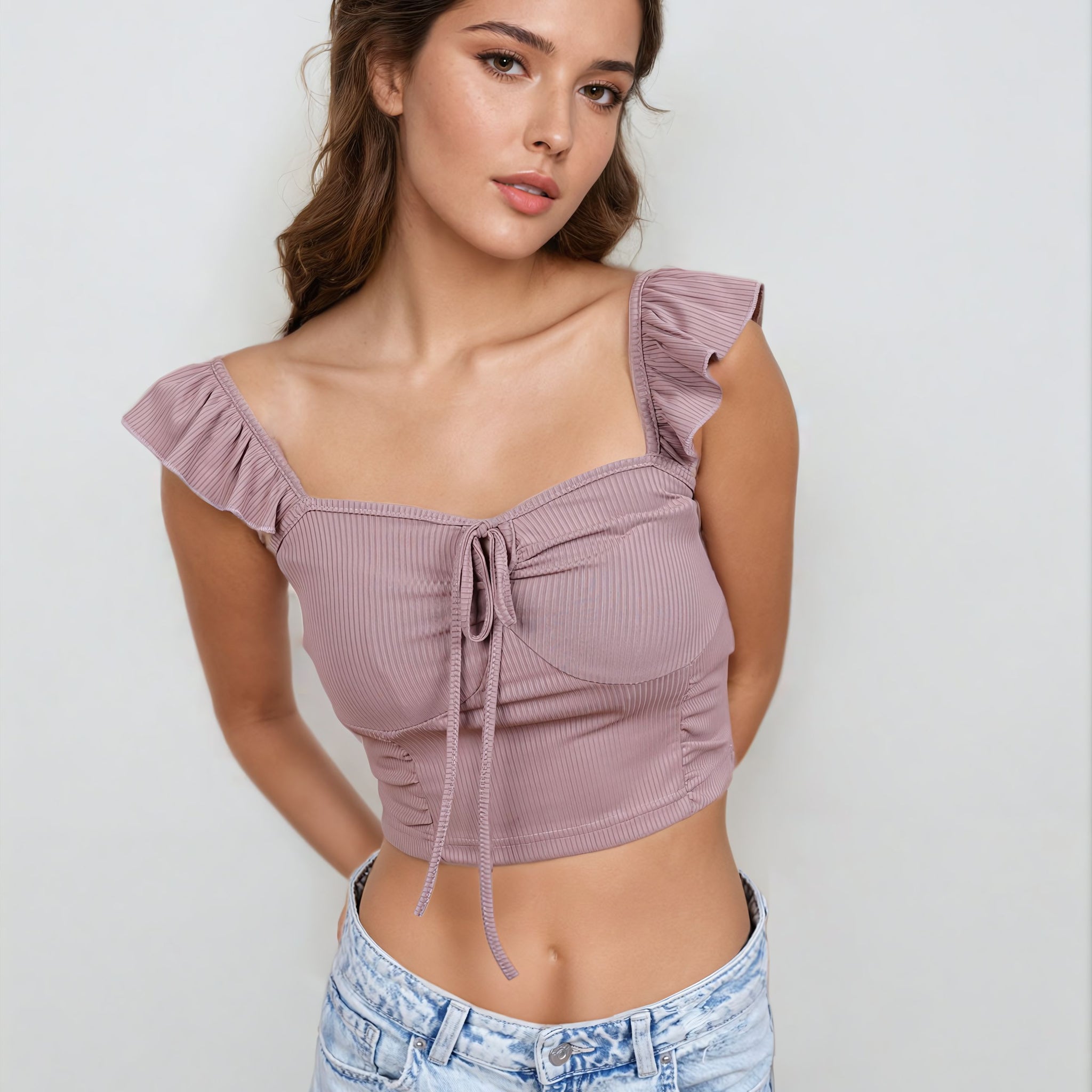 MWB Solid Ruffle Knotted Top