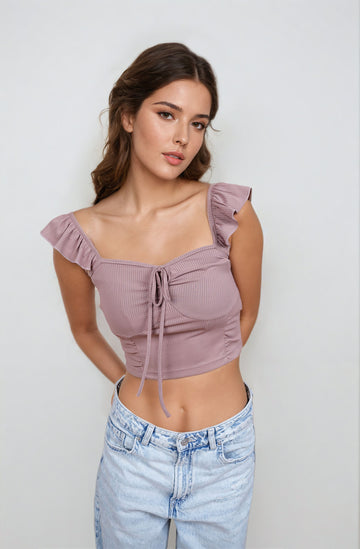 MWB Solid Ruffle Knotted Top