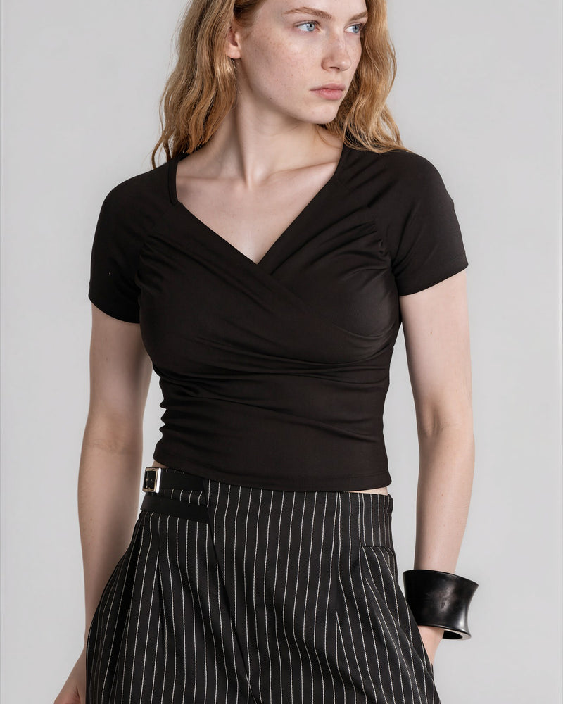 Sweetheart V Neck Short Sleeve Top