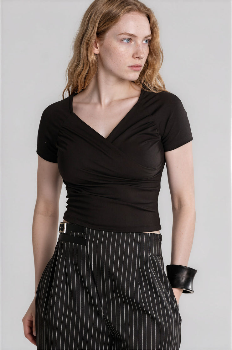 Sweetheart V Neck Short Sleeve Top