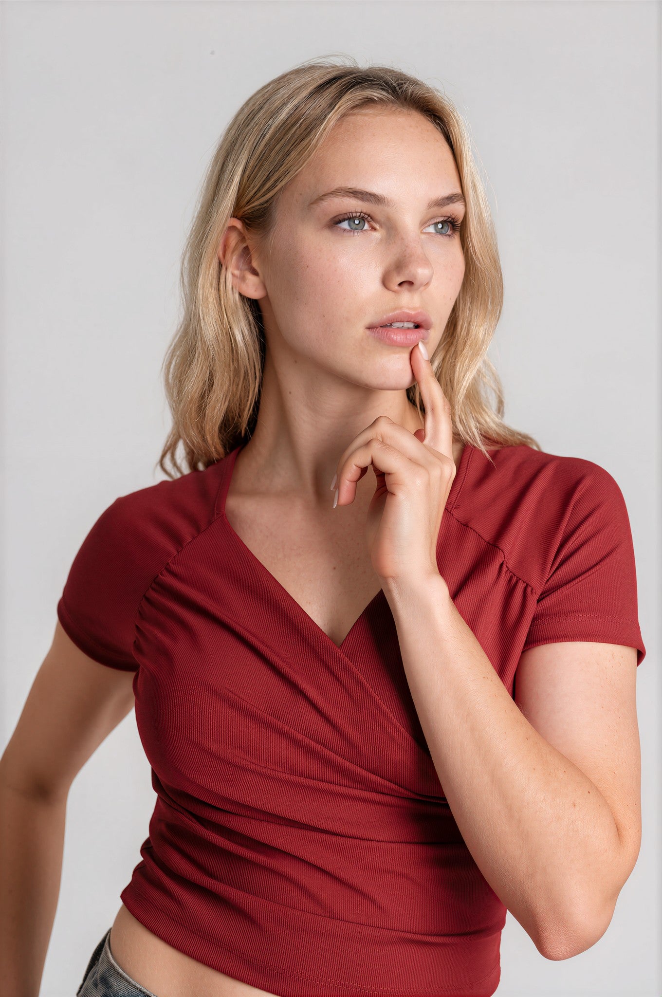 Sweetheart V Neck Short Sleeve Top