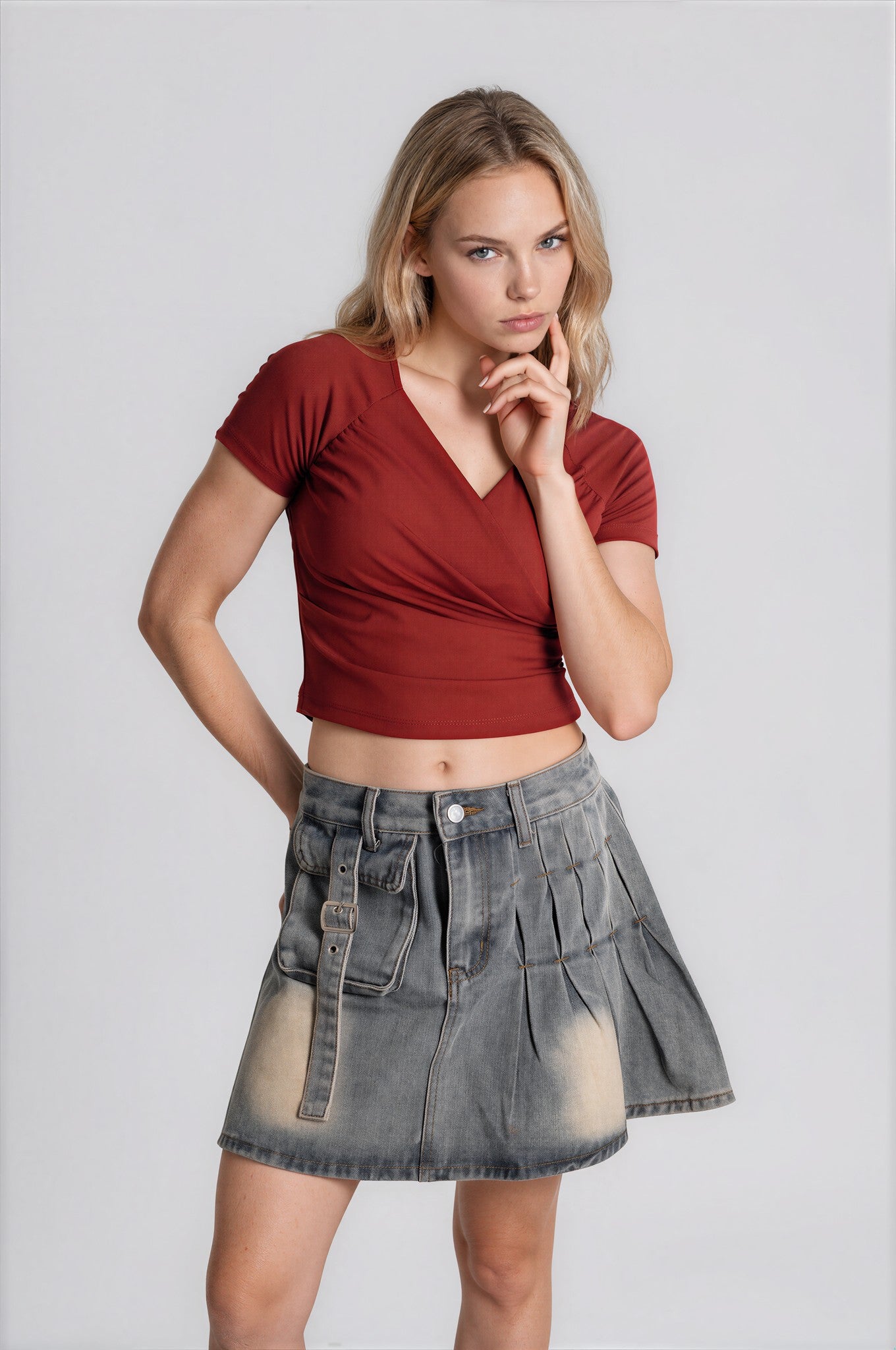 Sweetheart V Neck Short Sleeve Top