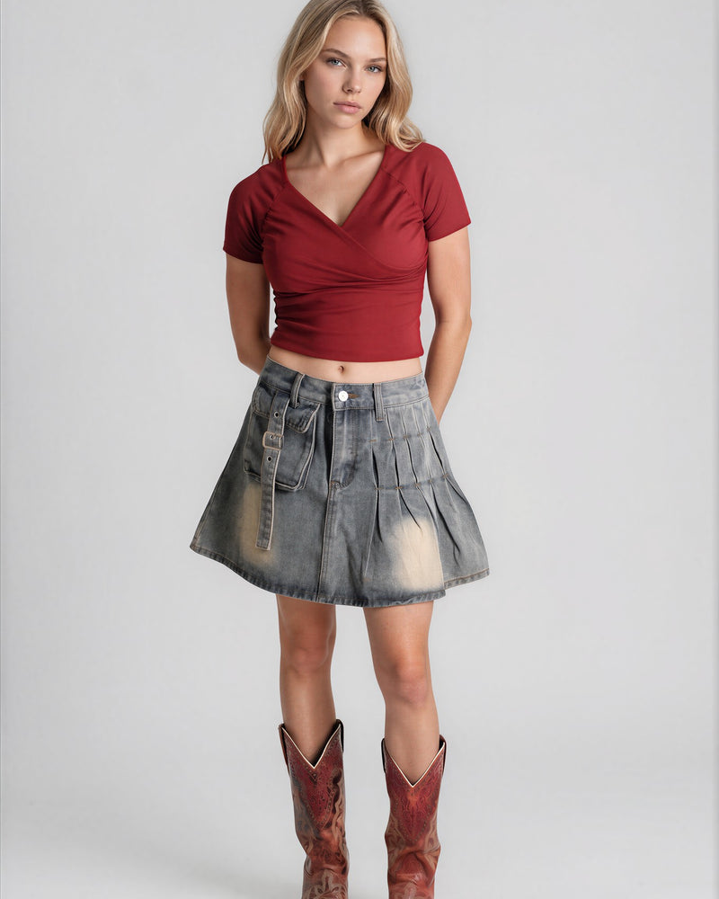 Sweetheart V Neck Short Sleeve Top