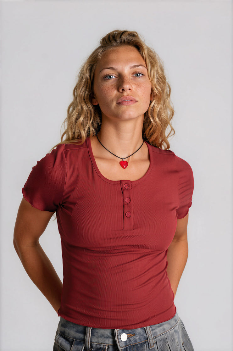 Short Sleeve BabyLock Button Rib Top