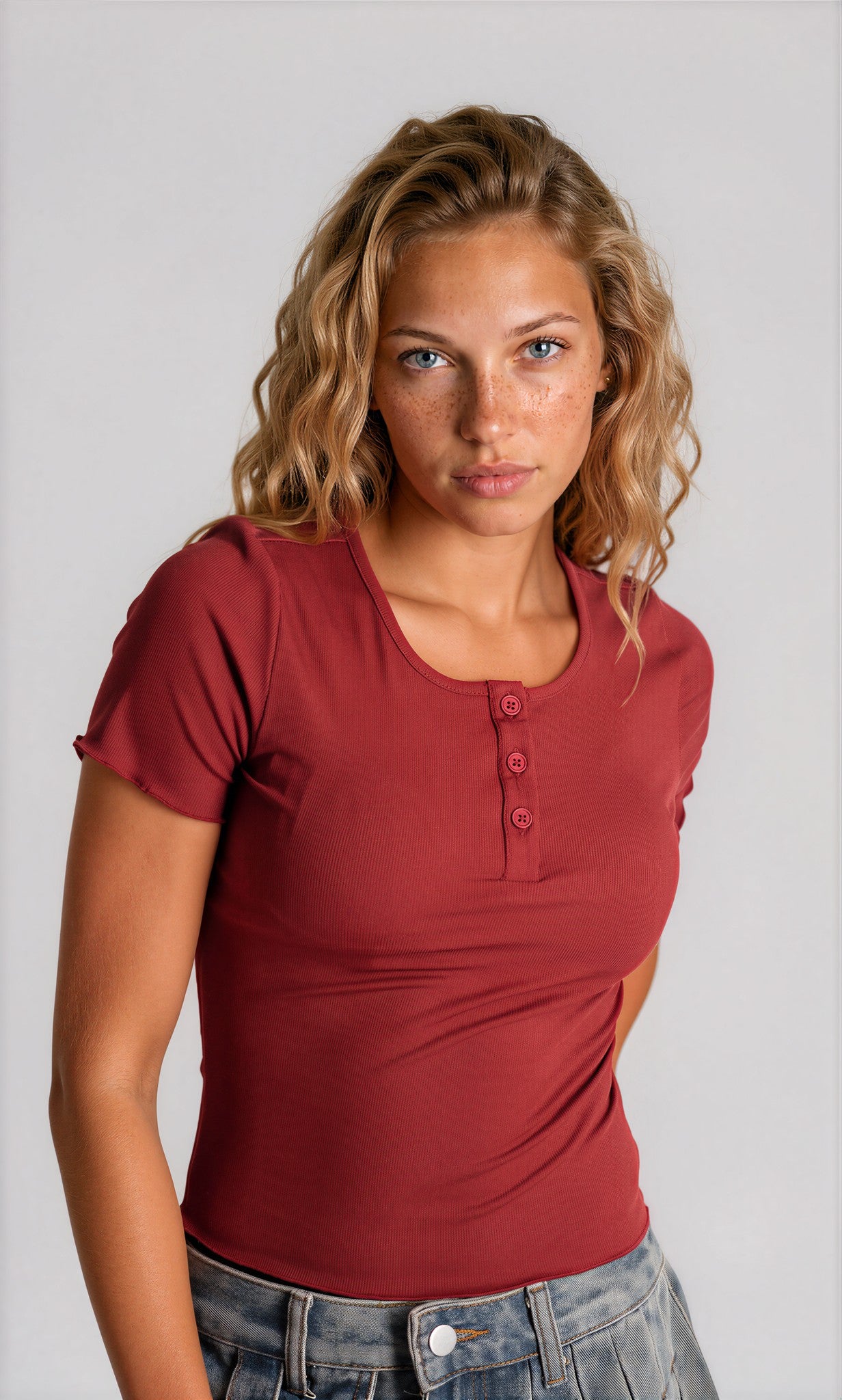 Short Sleeve BabyLock Button Rib Top