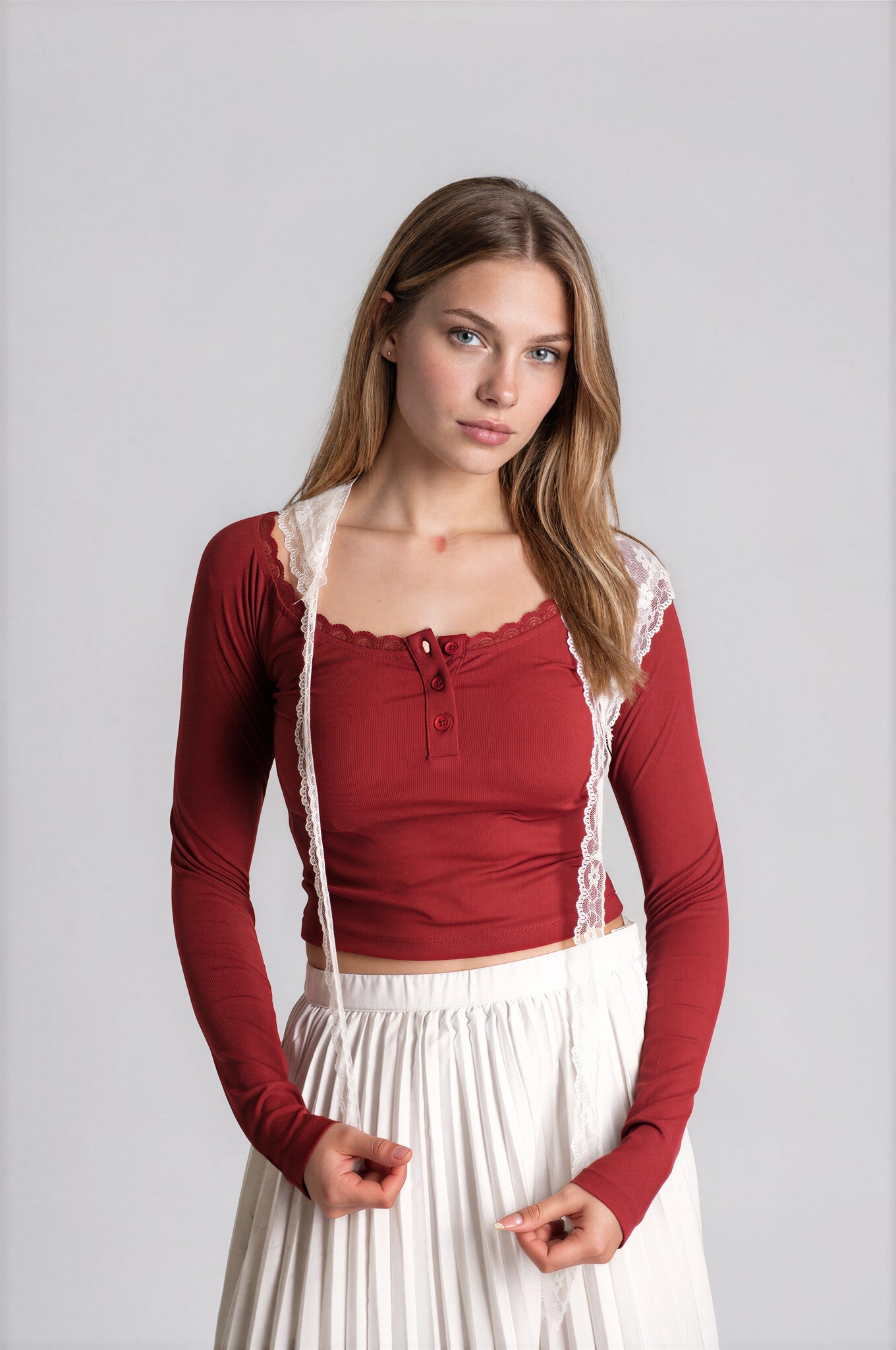 polo lace Trim Rib Top