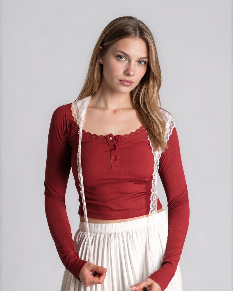polo lace Trim Rib Top