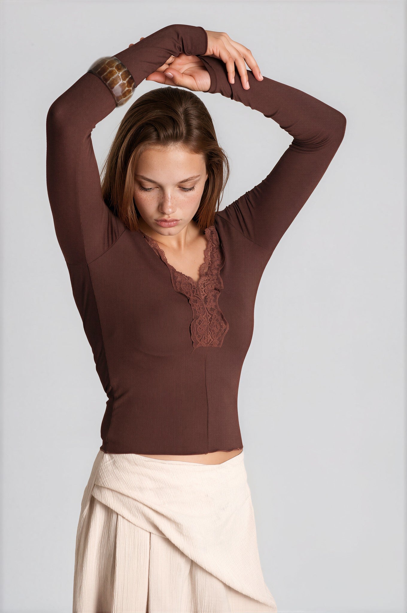 V-Neck Ribbed Bow Top