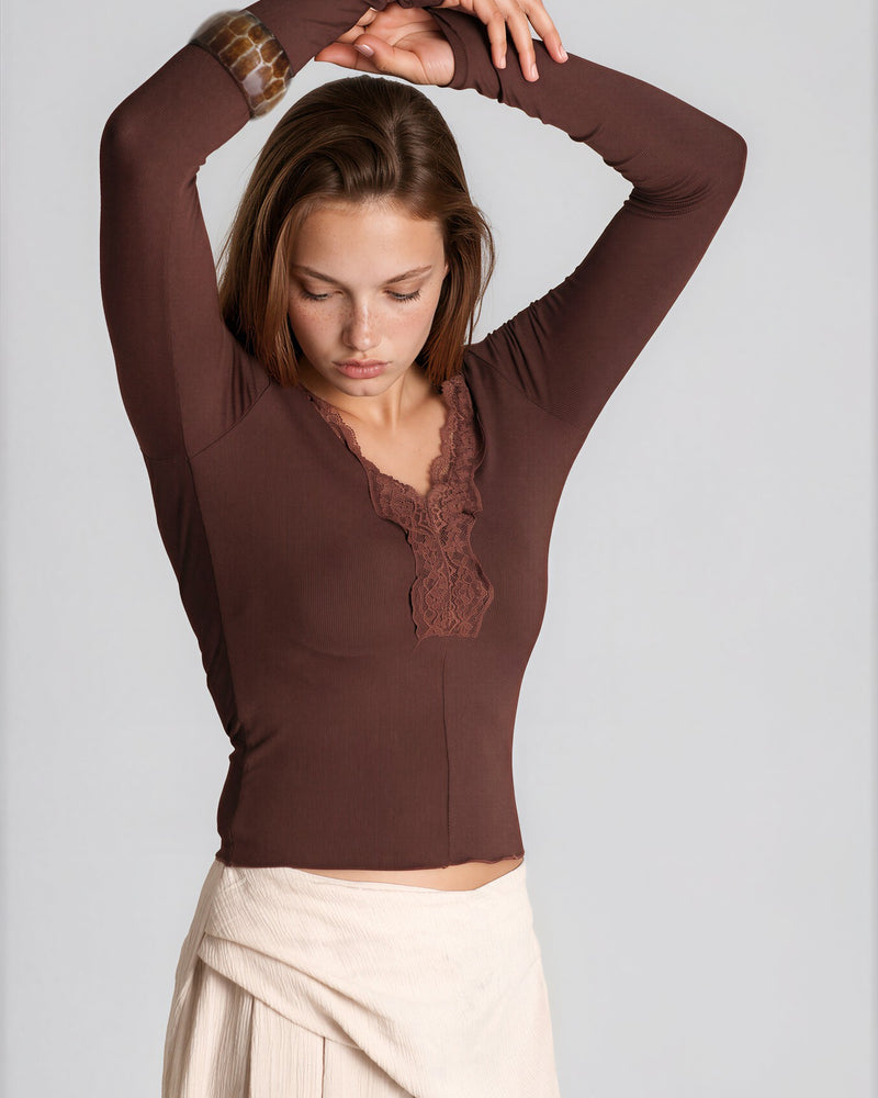 V-Neck Ribbed Bow Top