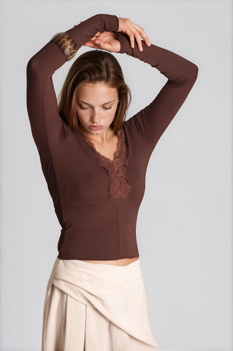 V-Neck Ribbed Bow Top