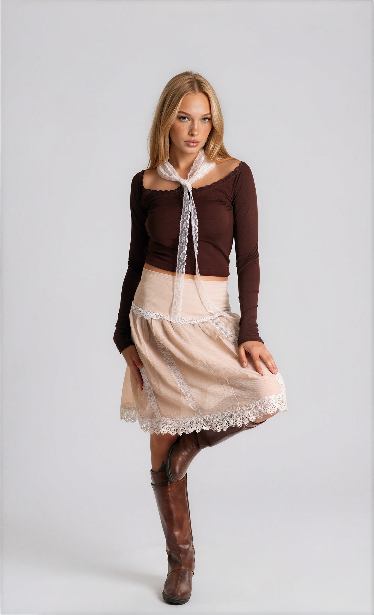 polo lace Trim Rib Top