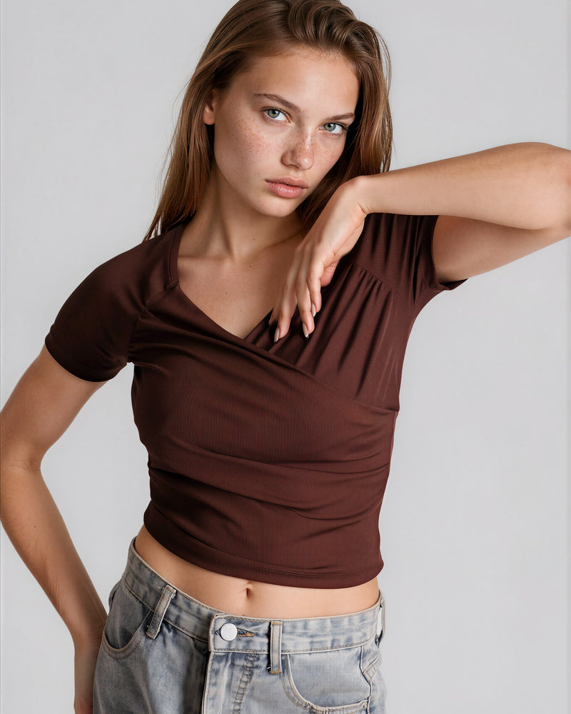 Sweetheart V Neck Short Sleeve Top