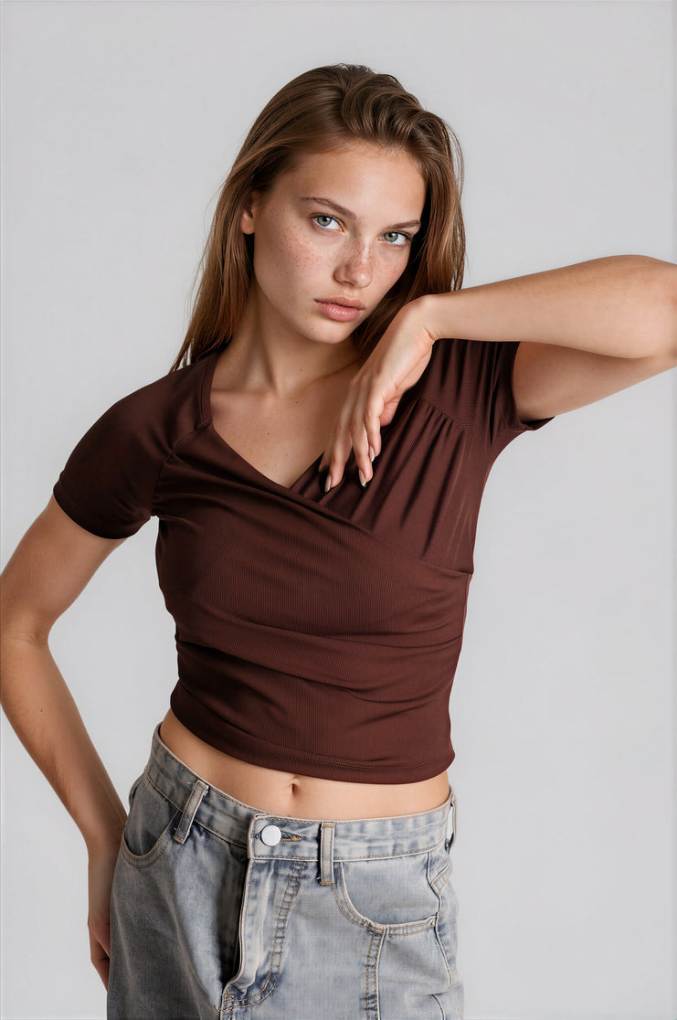 Sweetheart V Neck Short Sleeve Top