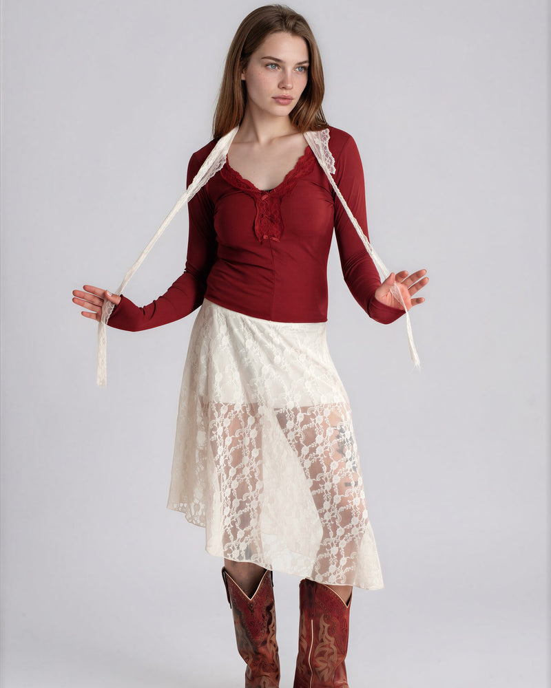V-Neck Ribbed Bow Top