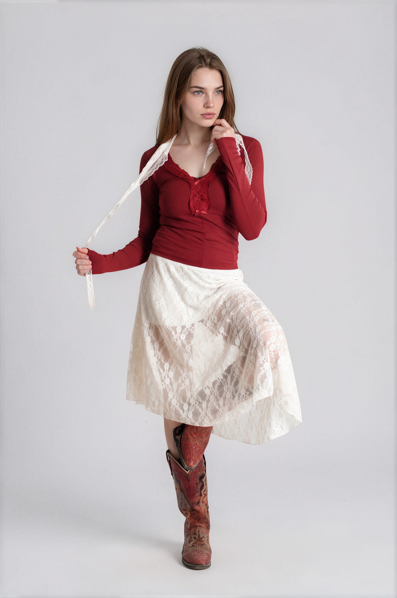 V-Neck Ribbed Bow Top