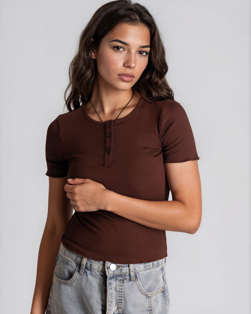 Short Sleeve BabyLock Button Rib Top