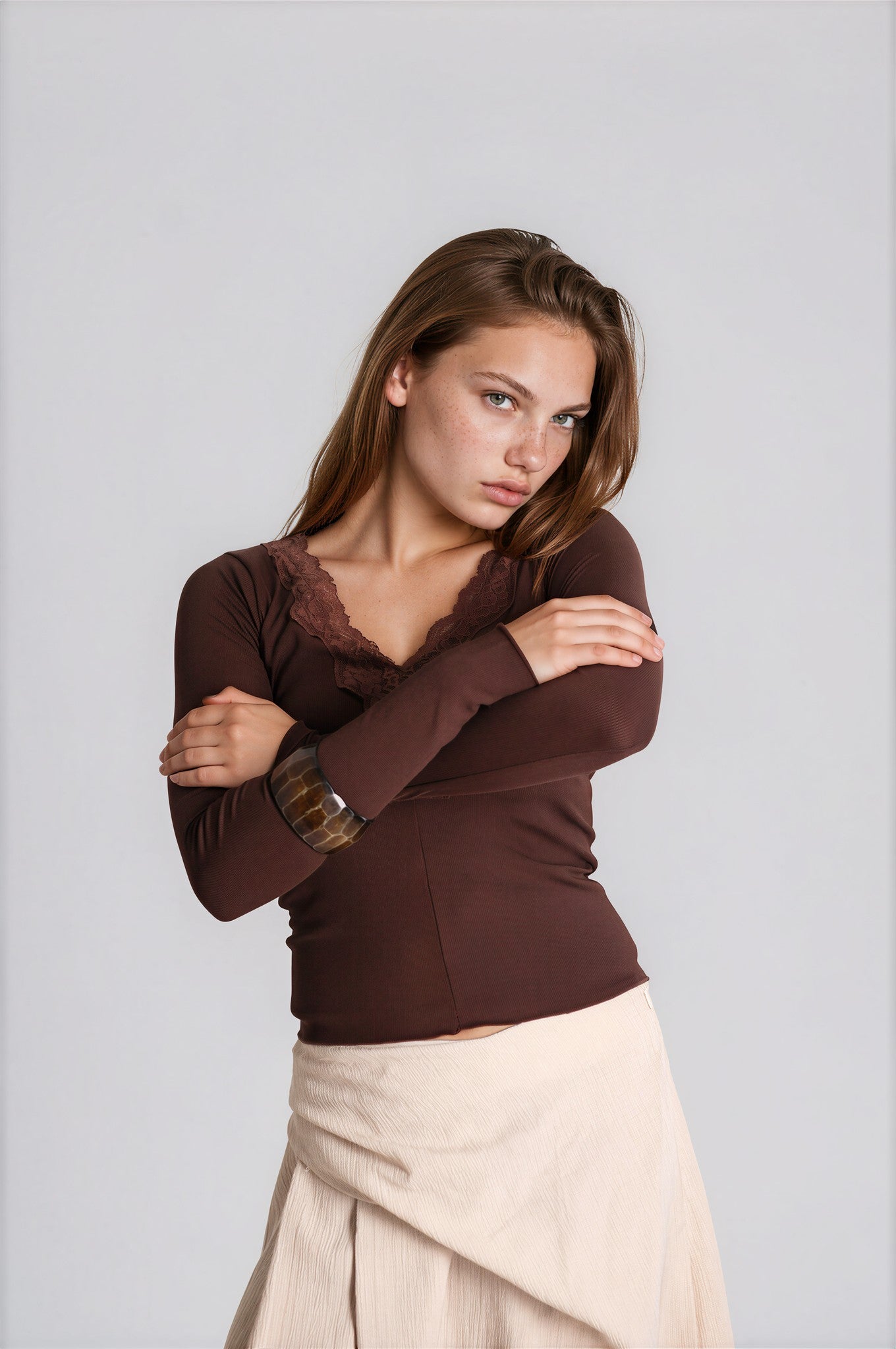V-Neck Ribbed Bow Top