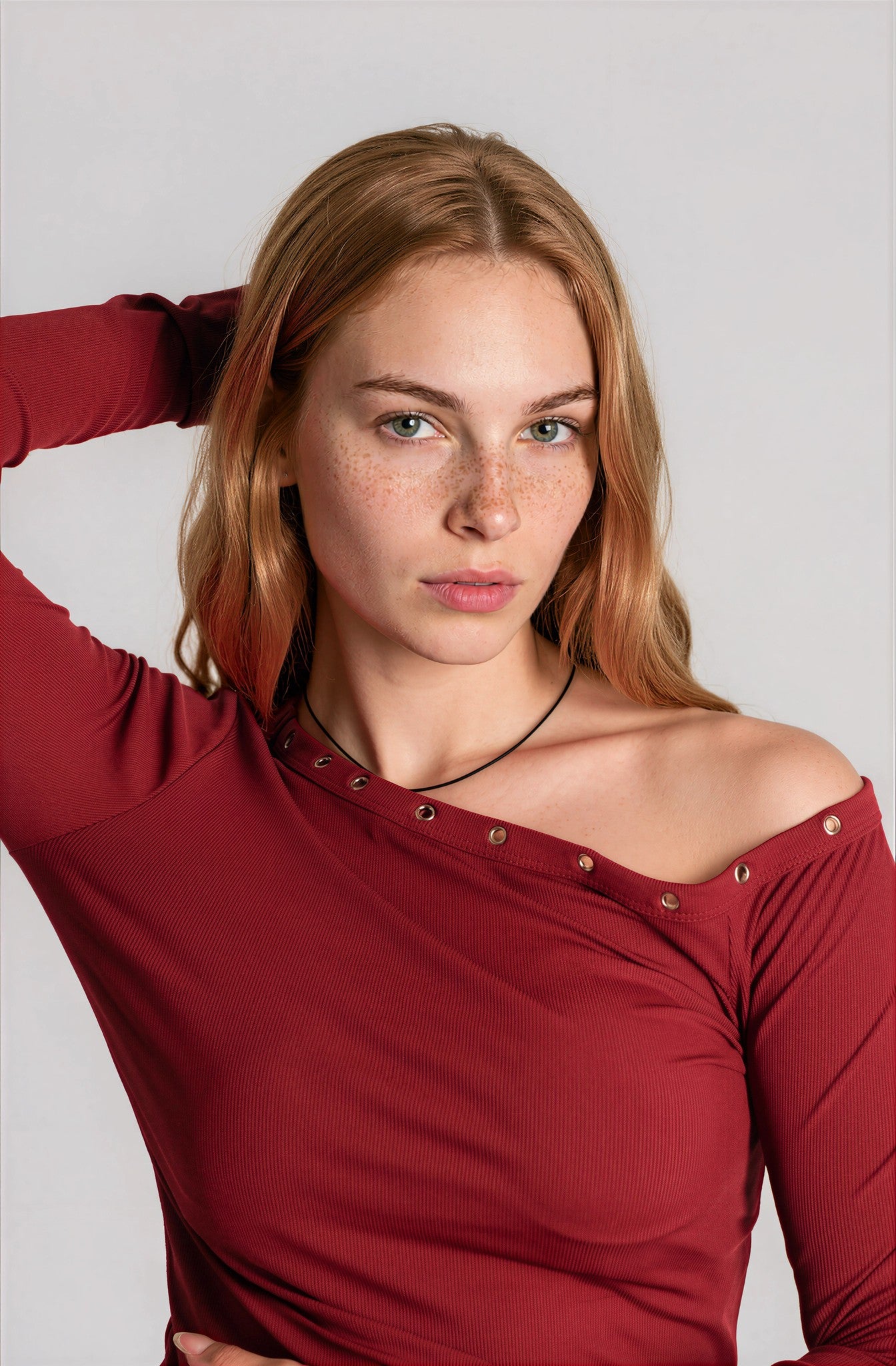 One Shoulder Top in Marron with Eyelets