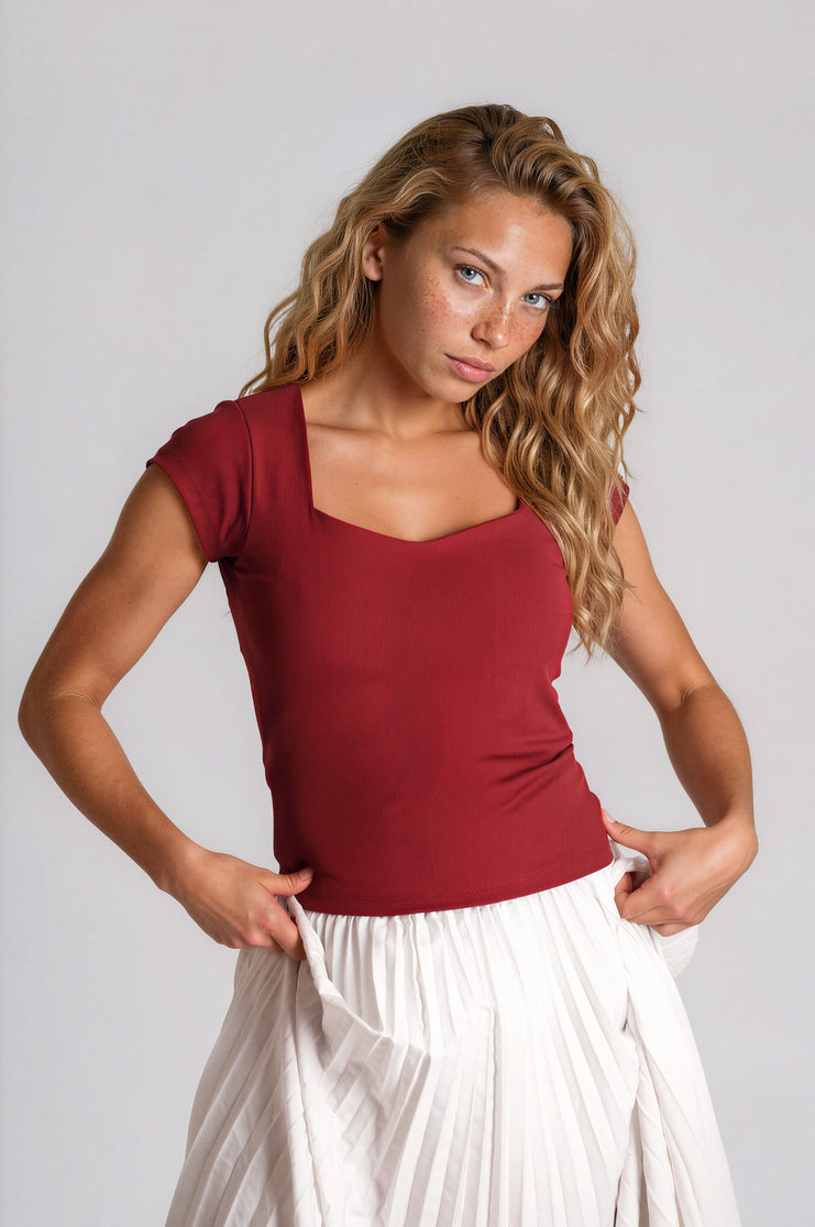 Sweetheart Neckline Rib Top