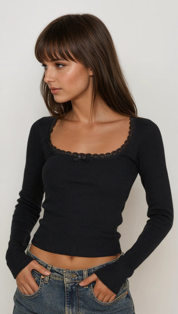 MWB Square Neck Long Sleeve Rib Top