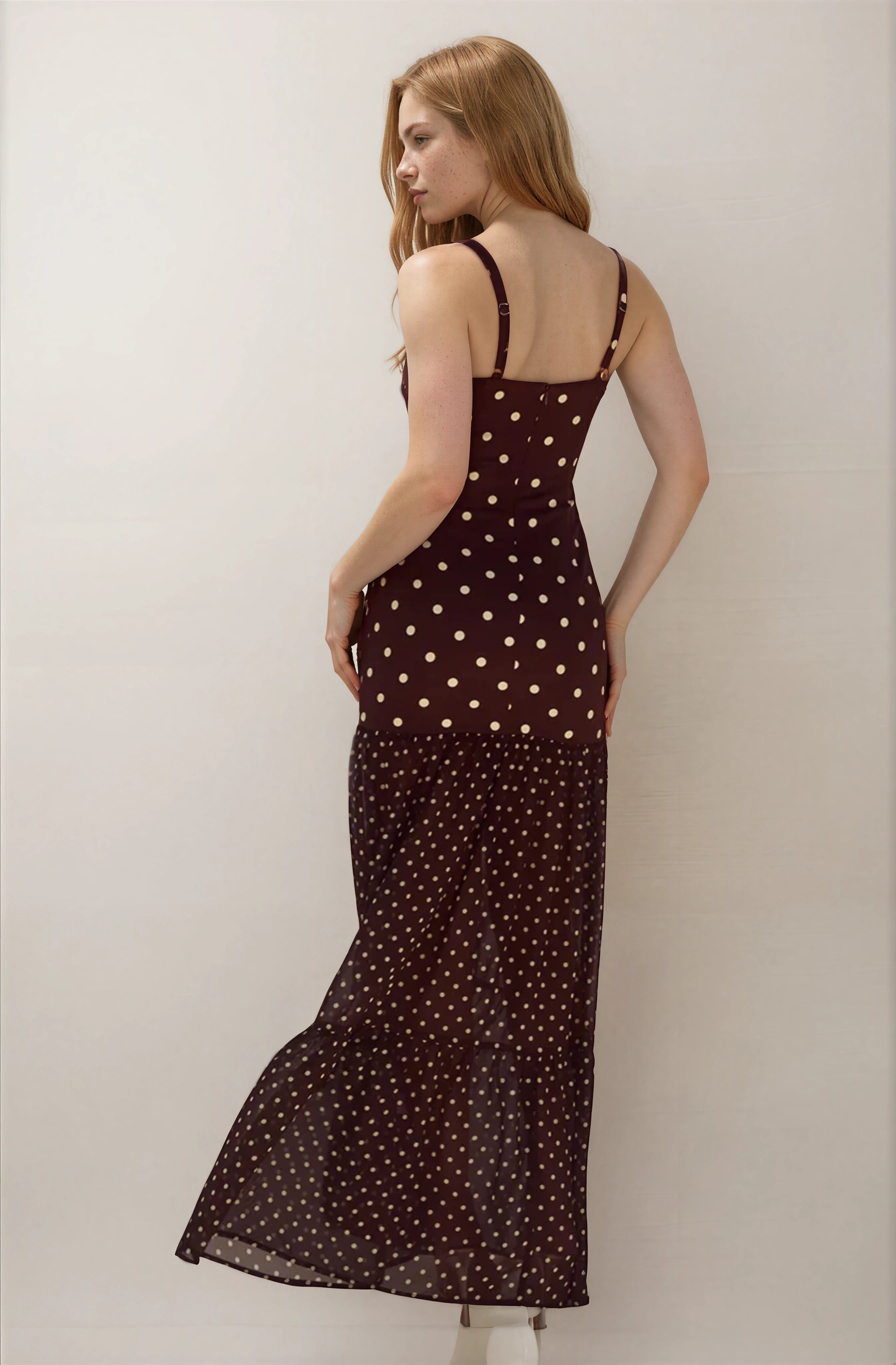 HEER BOTTOM MAXI DRESS - CHOC/LEMON POLKA