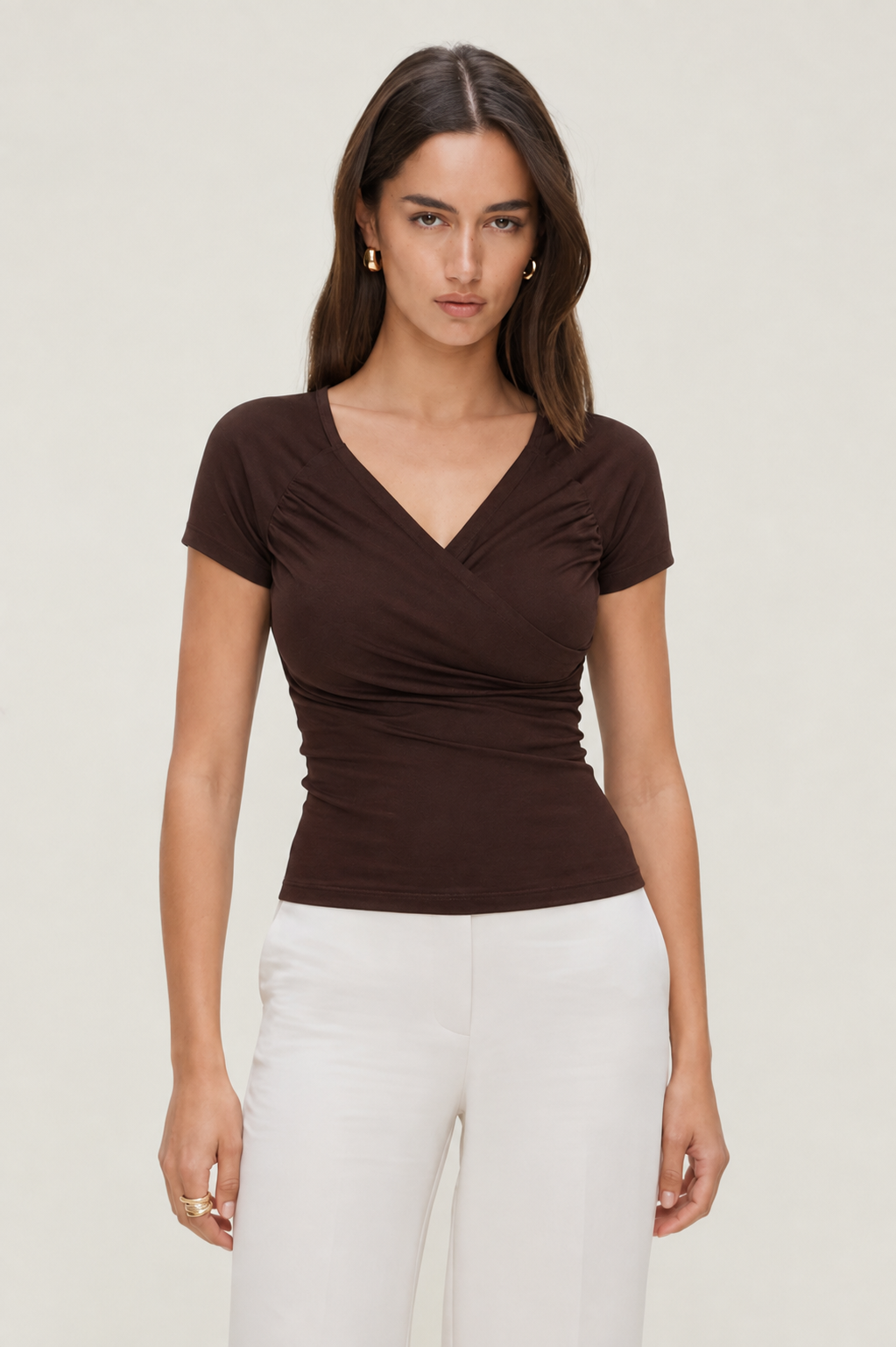 Sweetheart V Neck Short Sleeve Top MYWISHBAG