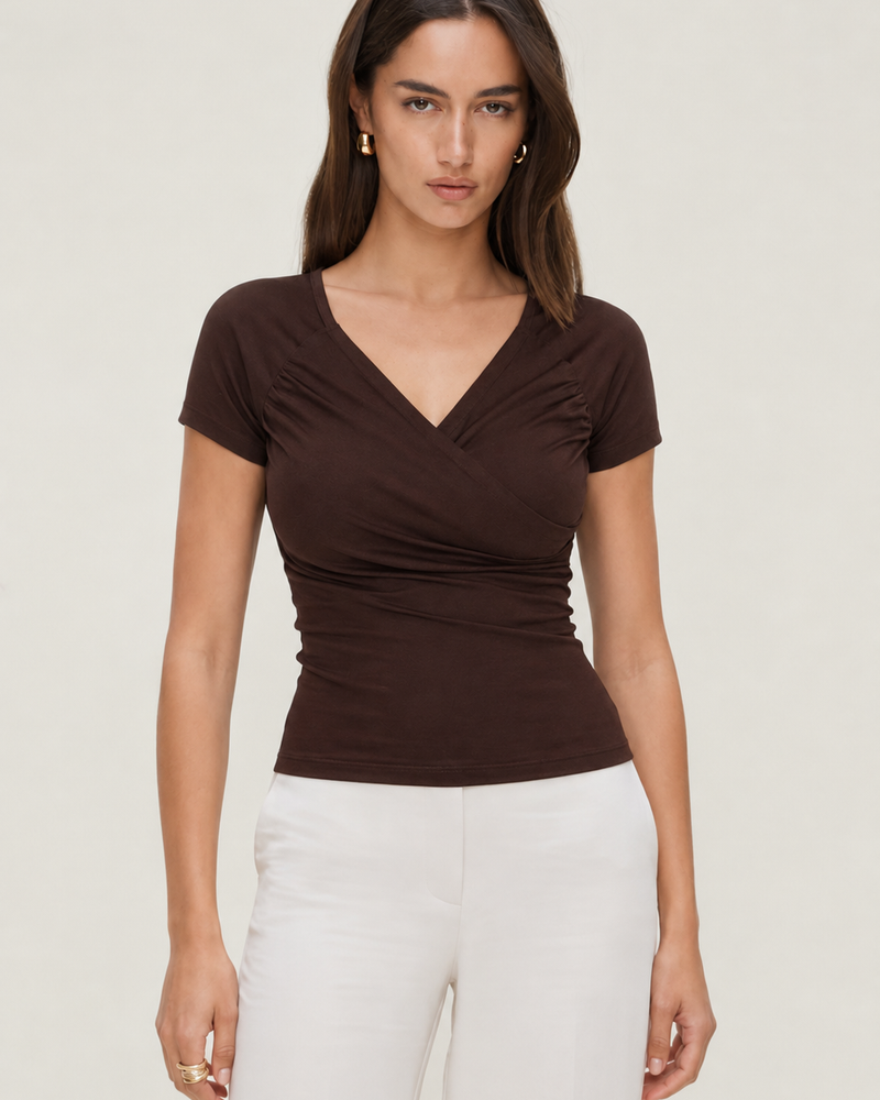 Sweetheart V Neck Short Sleeve Top