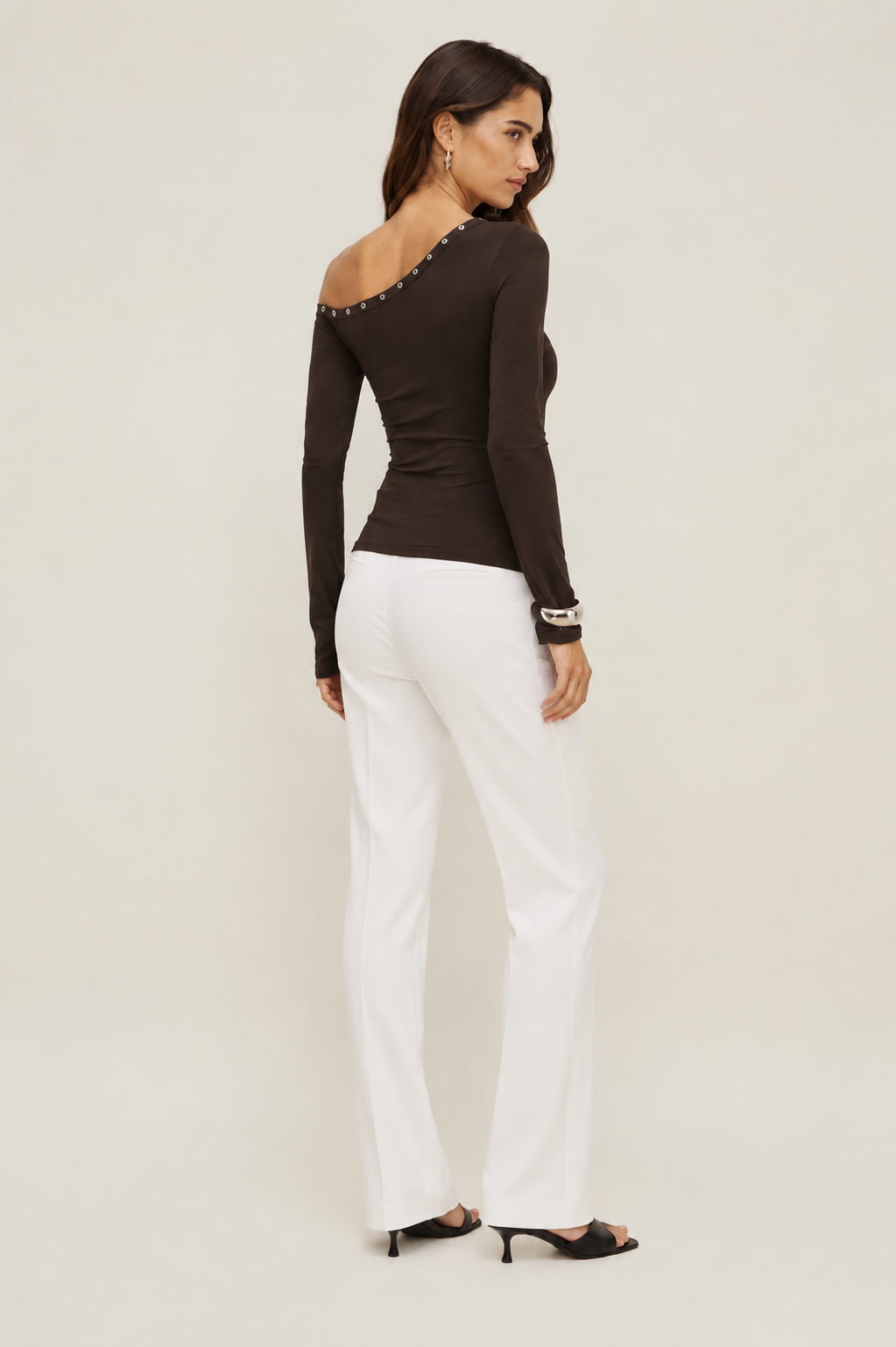 One Shoulder Top in Brown with Eyelets MYWISHBAG