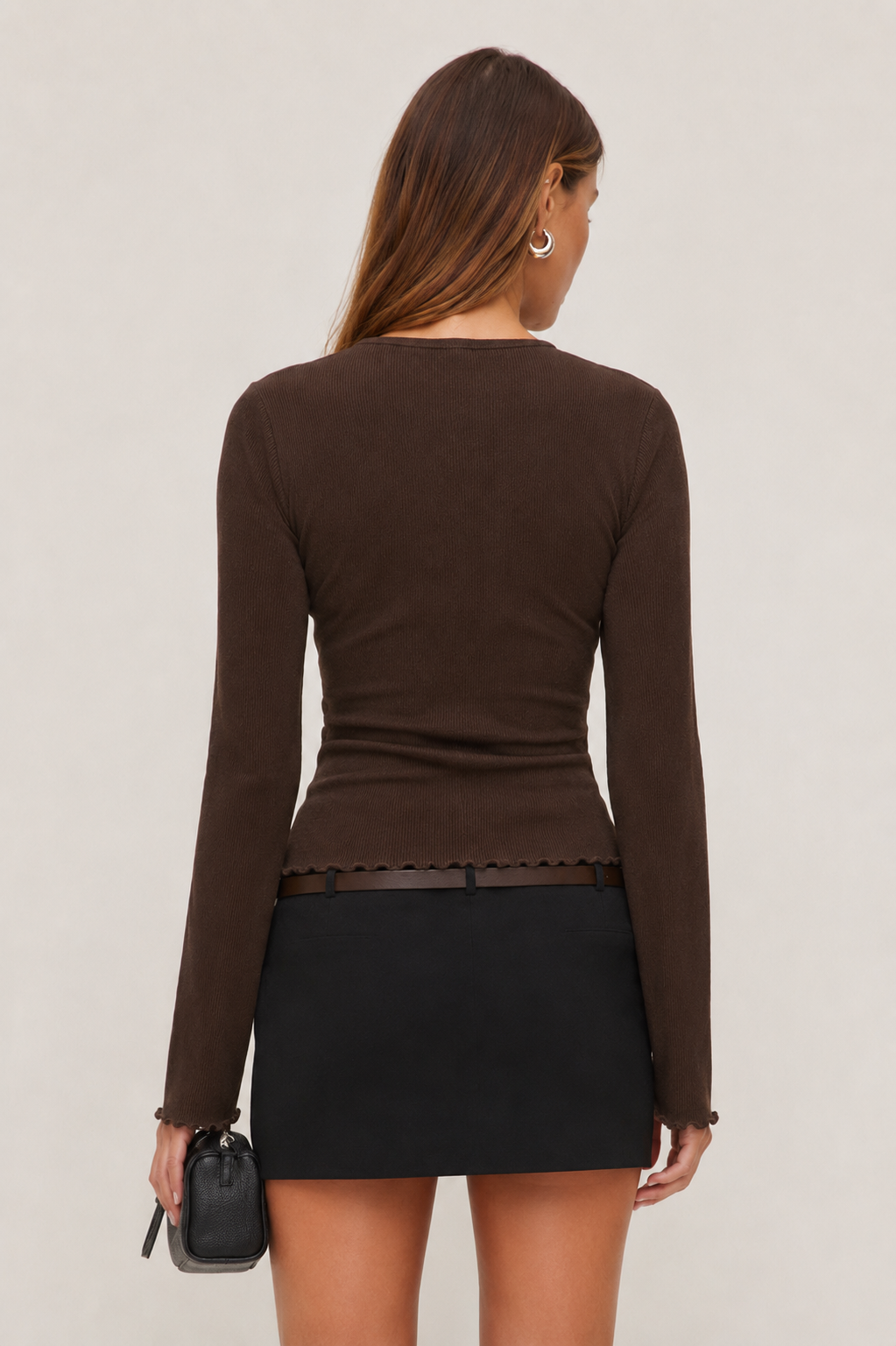 V-Neck Ribbed Bow Top MYWISHBAG