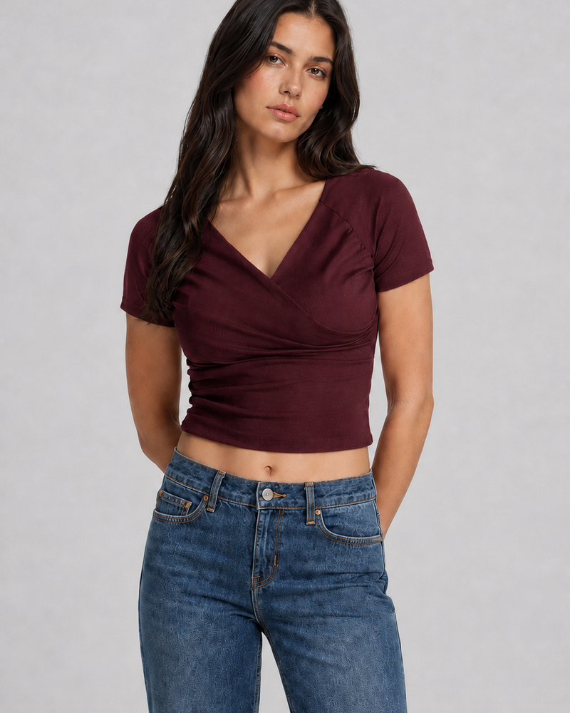 Sweetheart V Neck Short Sleeve Top