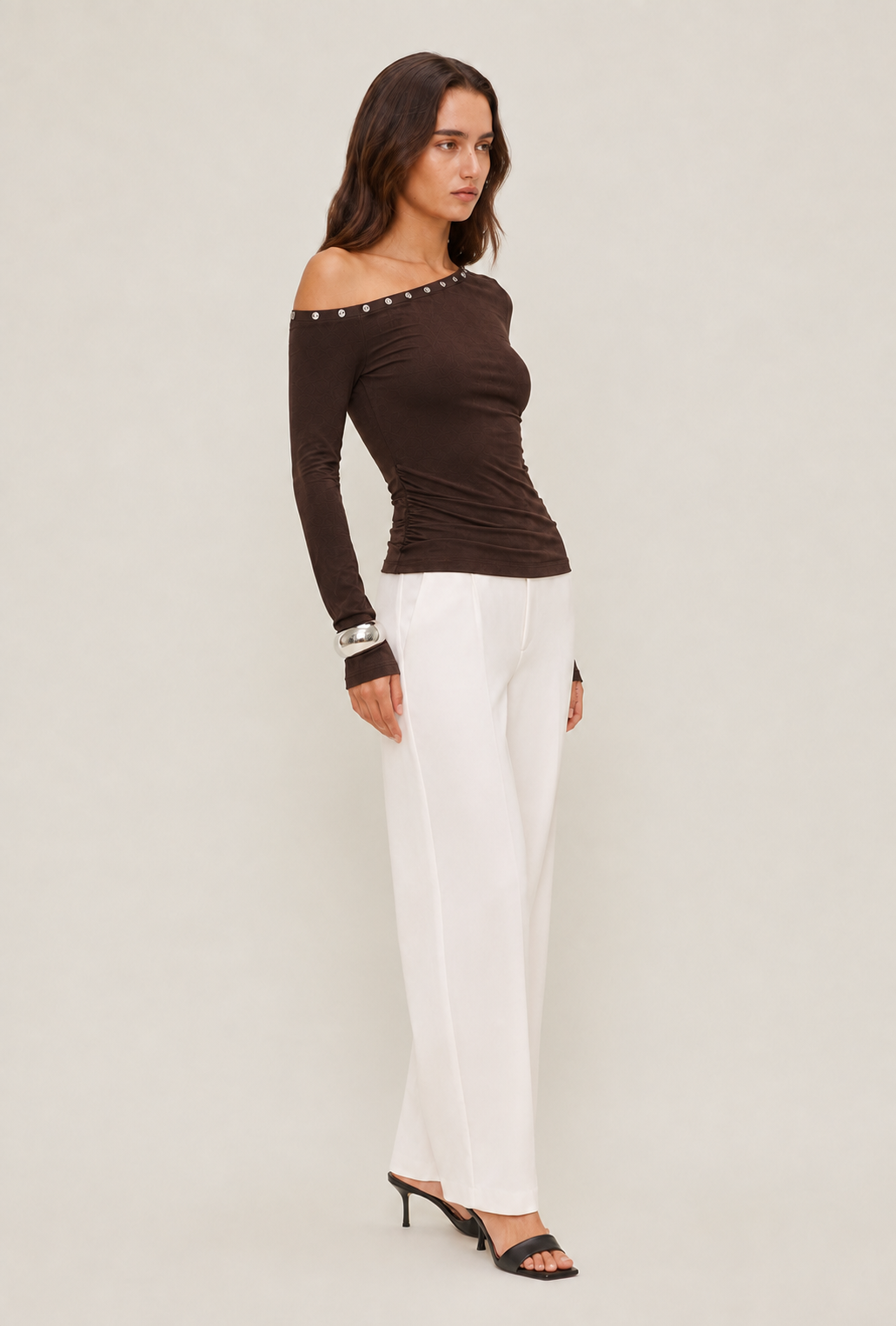 One Shoulder Top in Brown with Eyelets MYWISHBAG