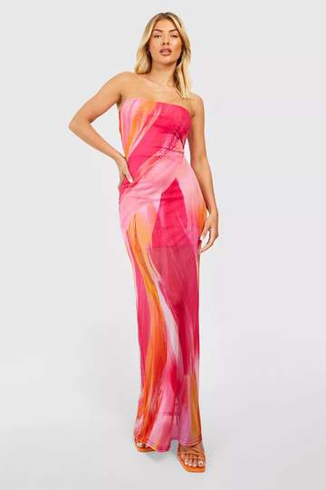 MWB Abstract Mesh Bandeau Maxi  Dress