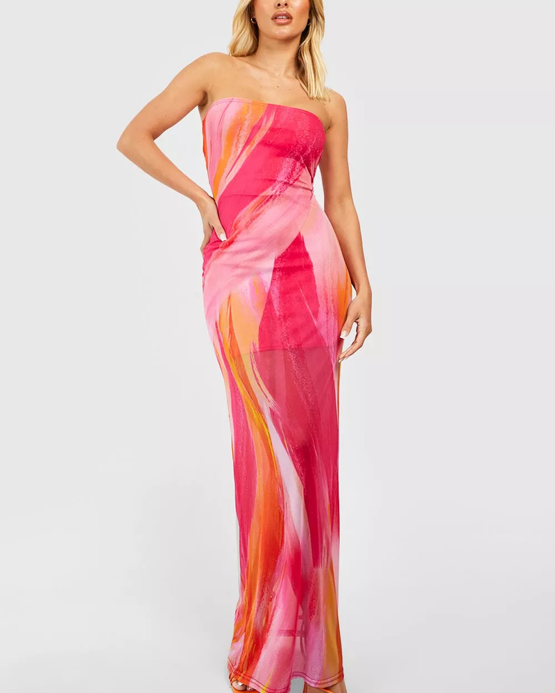 MWB Abstract Mesh Bandeau Maxi  Dress