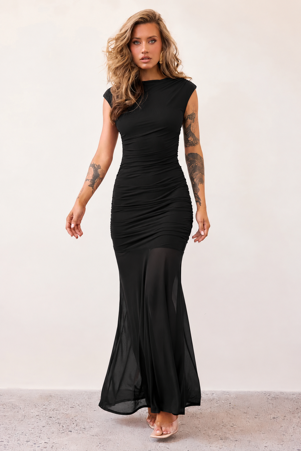 Elegant Black Mesh Maxi Dress