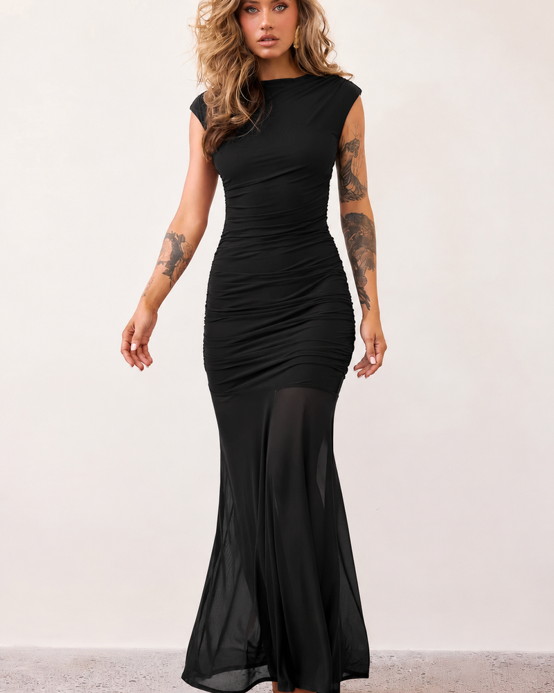 Elegant Black Mesh Maxi Dress
