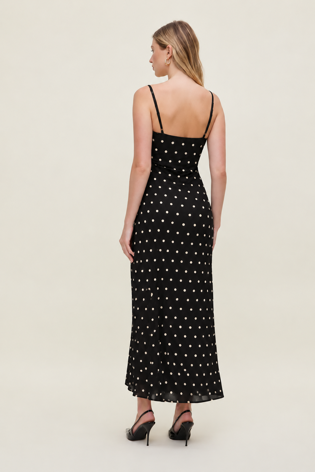 Full Mesh Maxi Dress in Black Polka