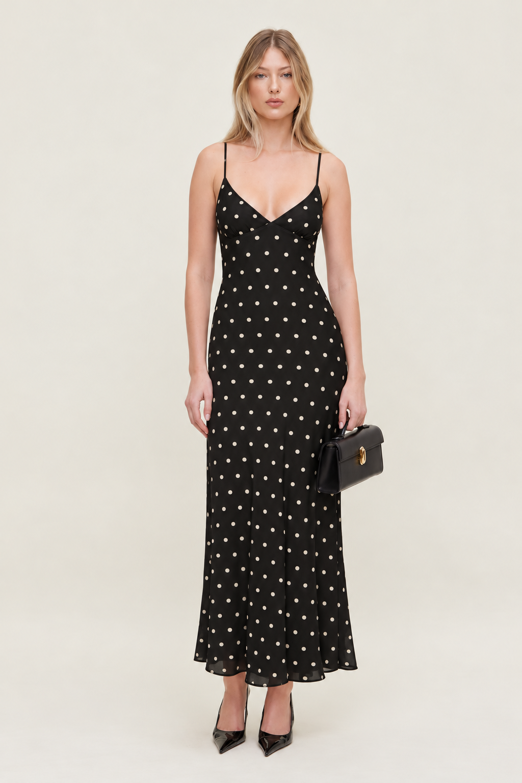 Full Mesh Maxi Dress in Black Polka