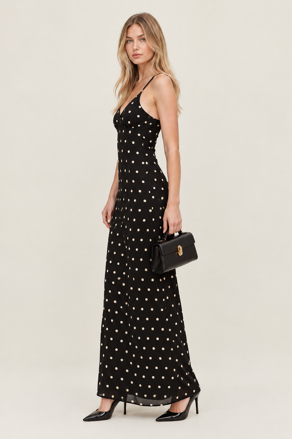 Full Mesh Maxi Dress in Black Polka