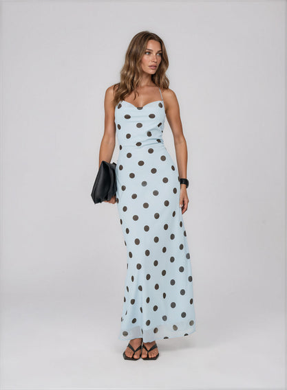 Blue Polka Dot Maxi Dress