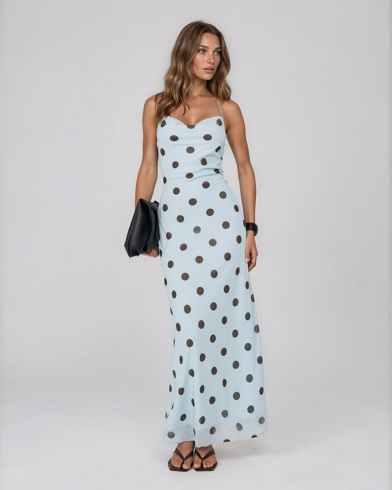 Blue Polka Dot Maxi Dress