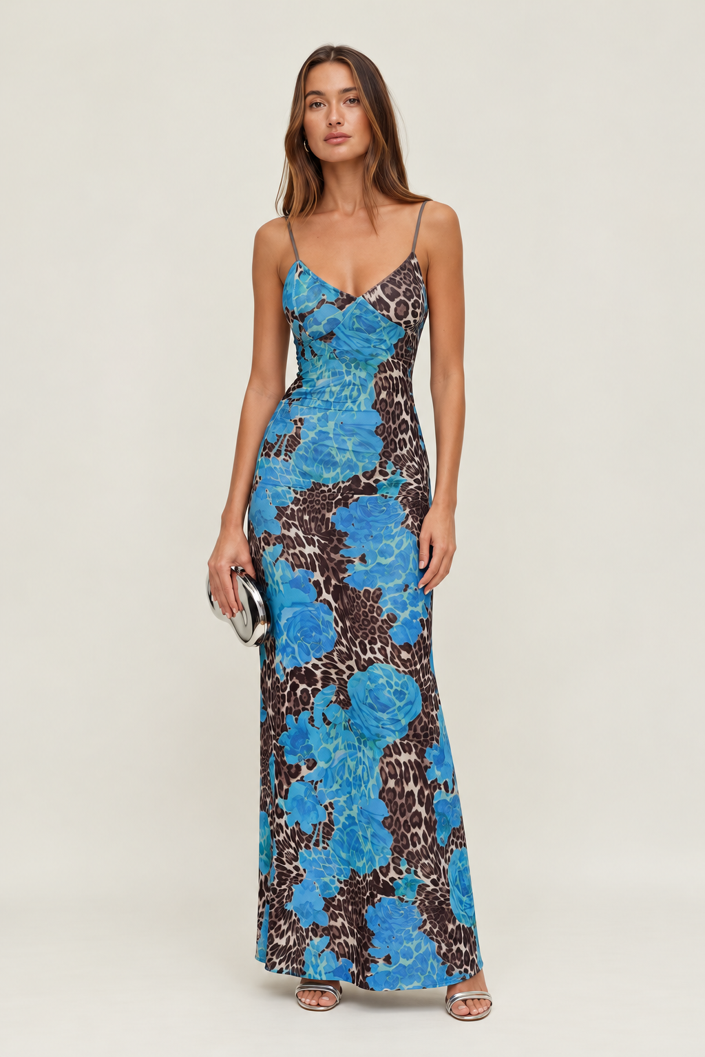 Blue Floral Leopard Maxi Dress