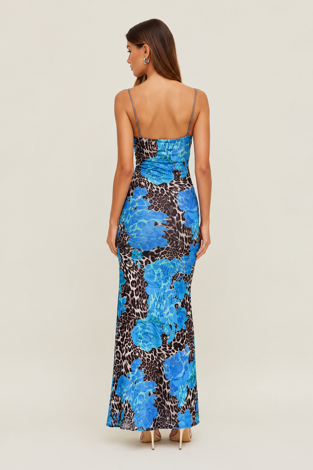 Blue Floral Leopard Maxi Dress