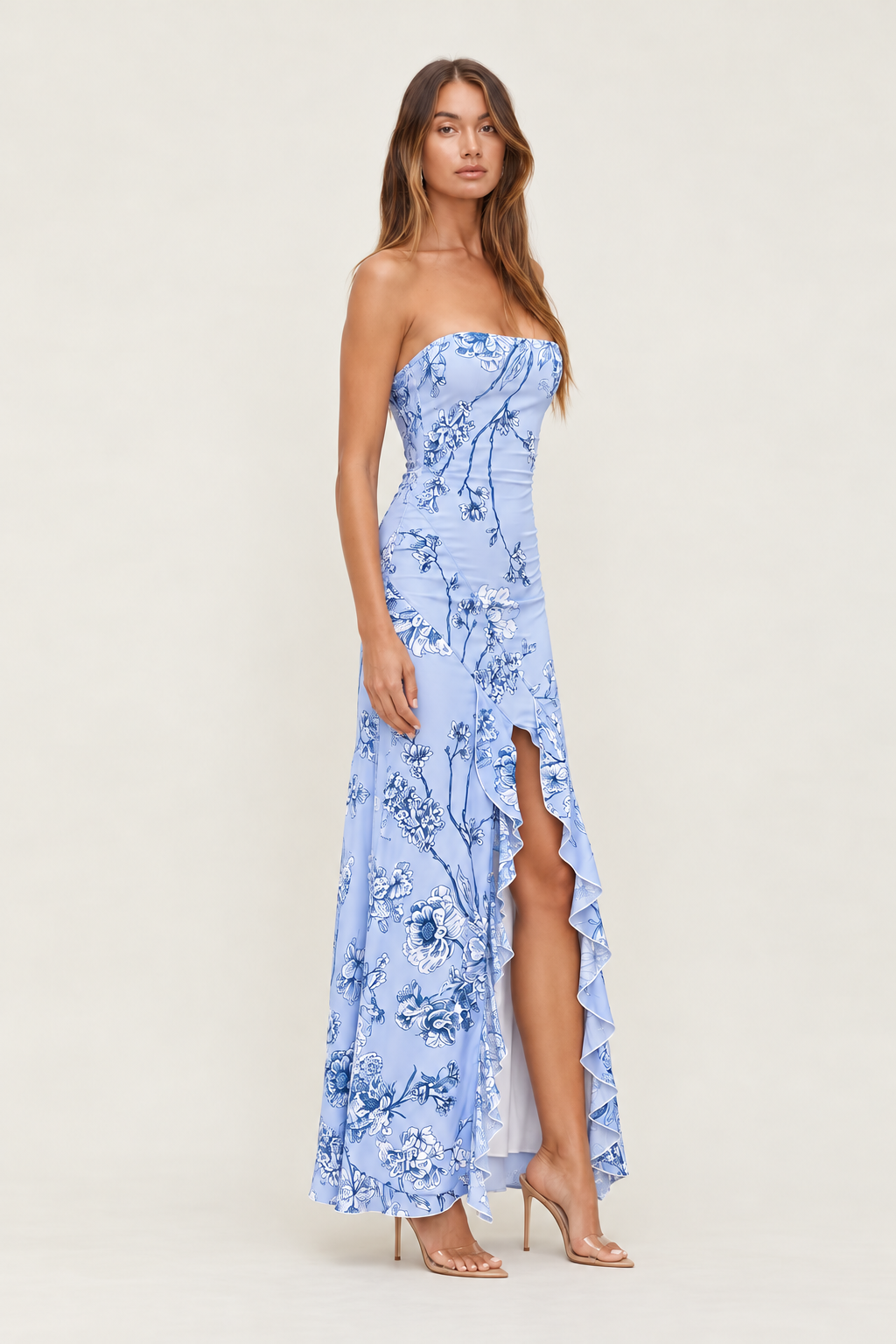 Blue Floral Print Maxi Dress