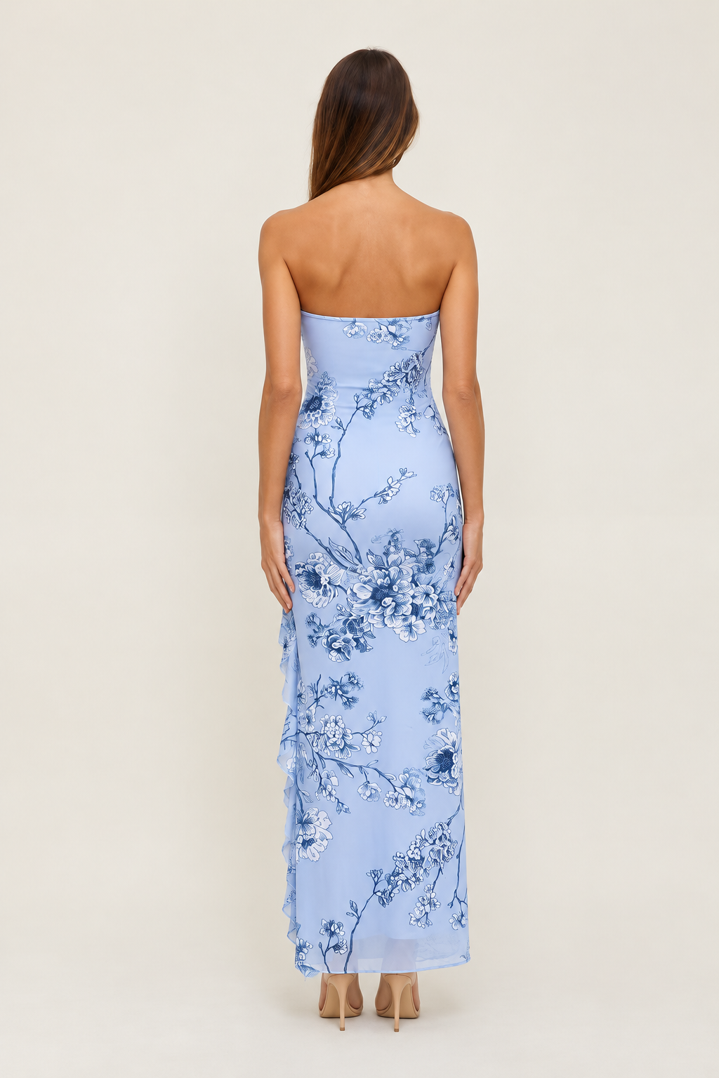 Blue Floral Print Maxi Dress