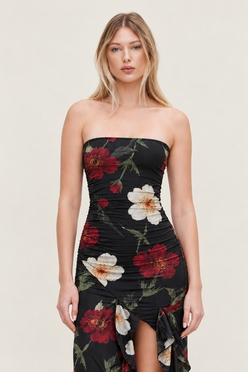 Floral Print Maxi Dress - Black