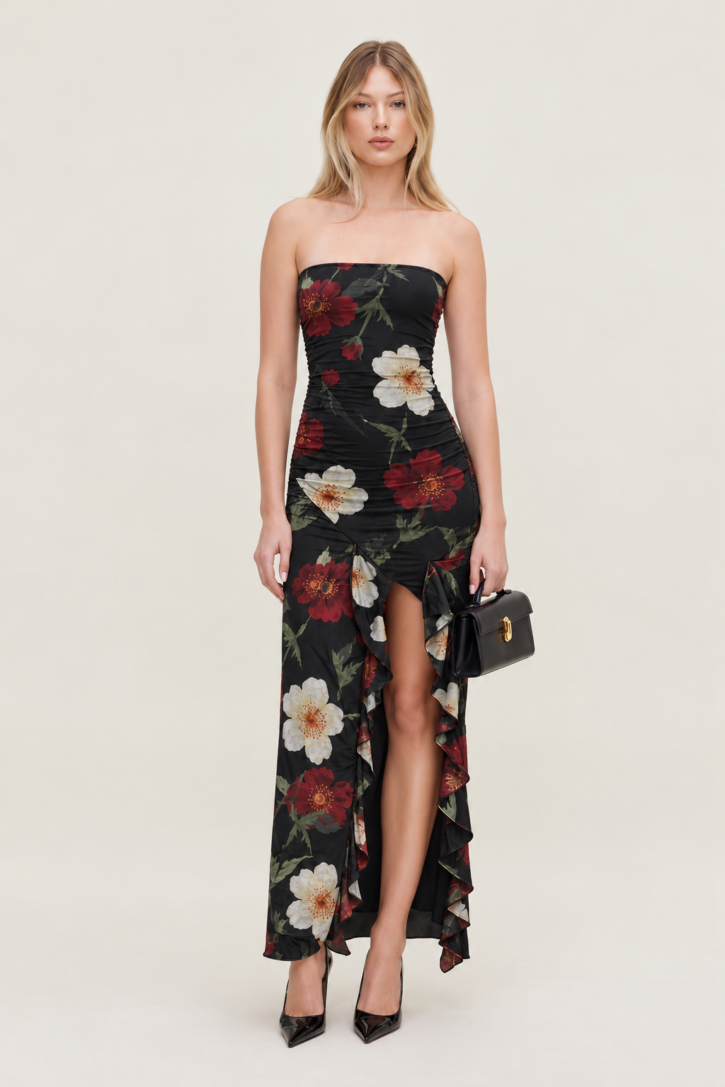 Floral Print Maxi Dress - Black