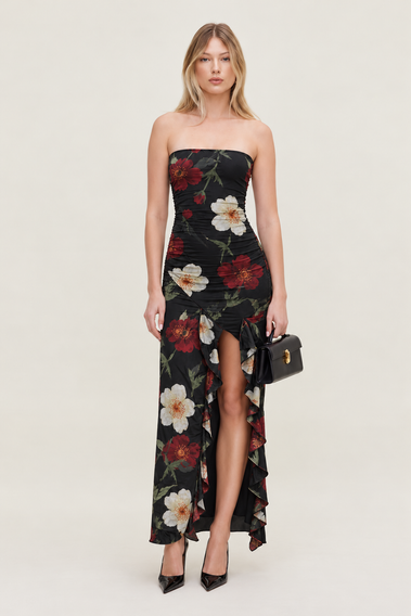 Floral Print Maxi Dress - Black