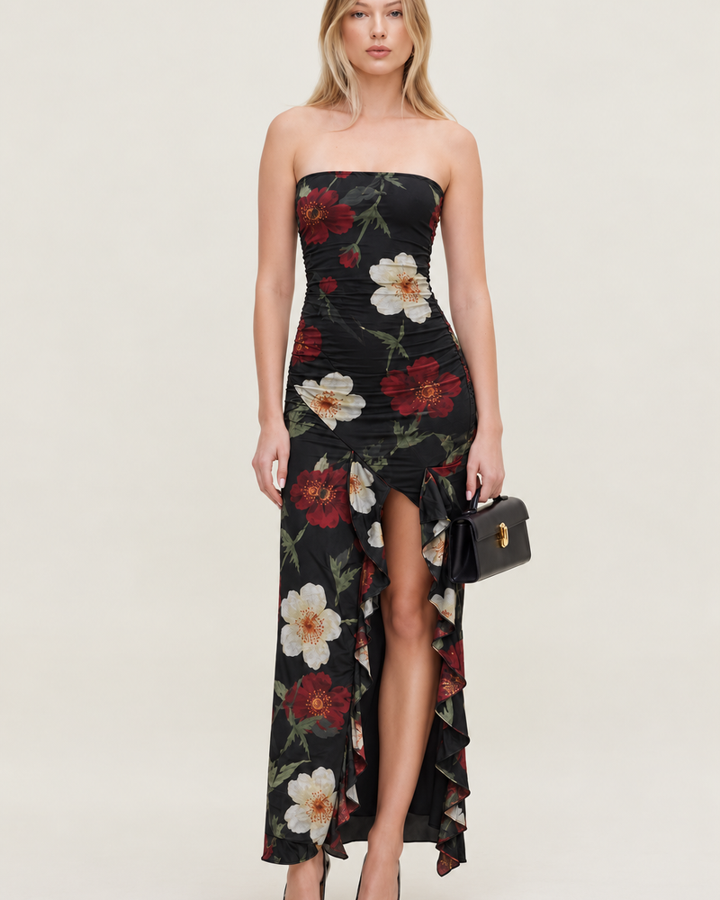 Floral Print Maxi Dress - Black